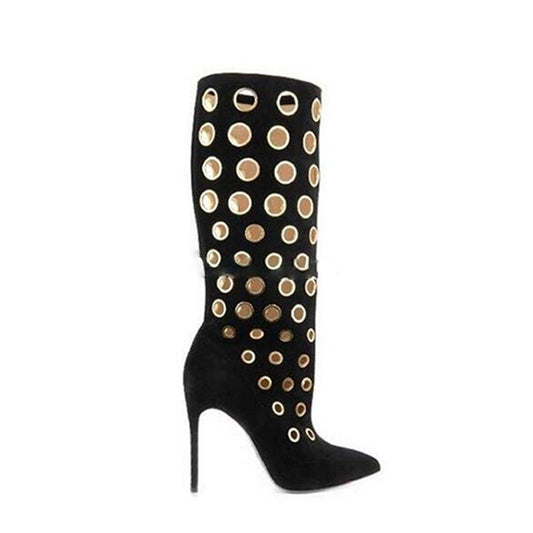 Metal Rings Knee High Boots- Sansa Costa