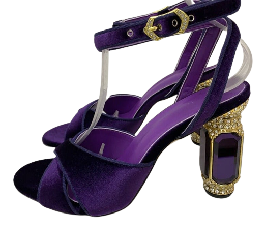  Velvet Bejeweled High Heel Sandals- Sansa Costa
