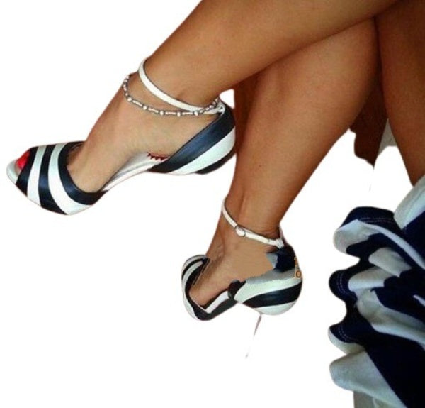 Zebra Stripe Colorized Metal Heel Sandals