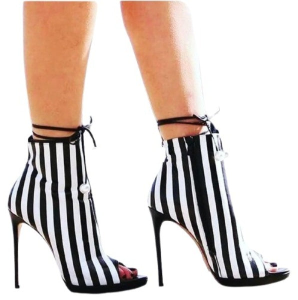 Vertical Zebra Stripe Ankle Sandals- Sansa Costa