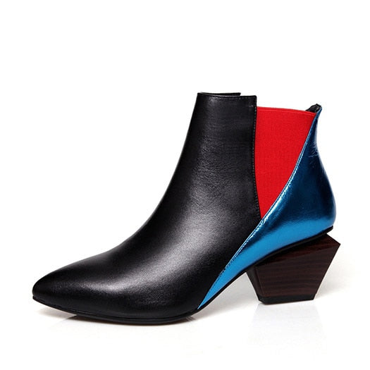  Leather Color Block Ankle Boots- Sansa Costa
