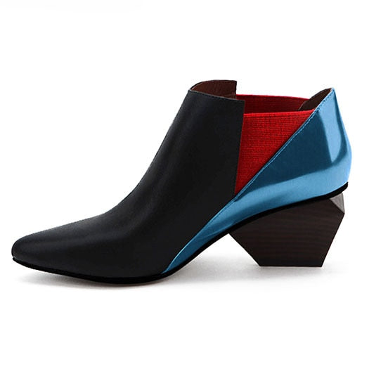 Leather Color Block Ankle Boots- Sansa Costa
