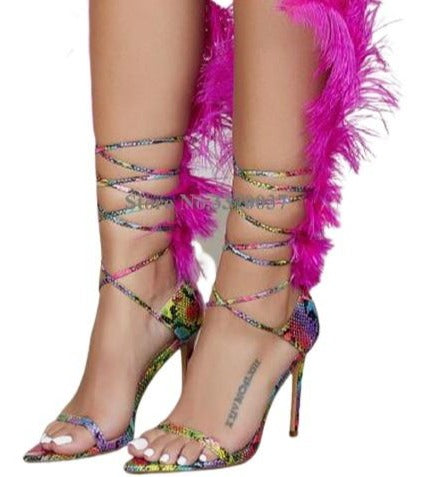  Carnival Feathers High Heel Sandals- Sansa Costa