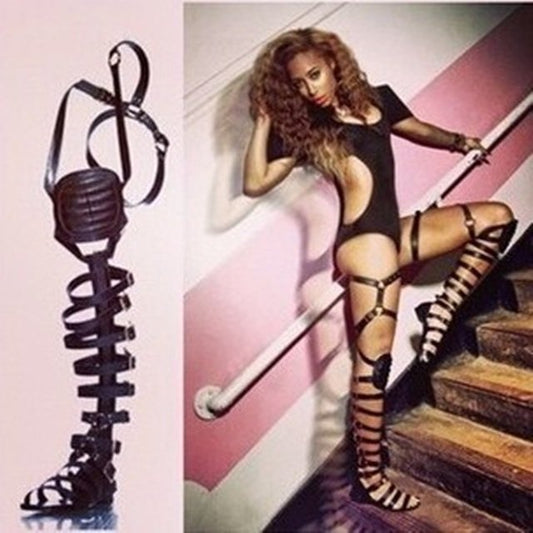 Over-the-Knee  Gold Cut-outs Gladiator Boots- Sansa Costa