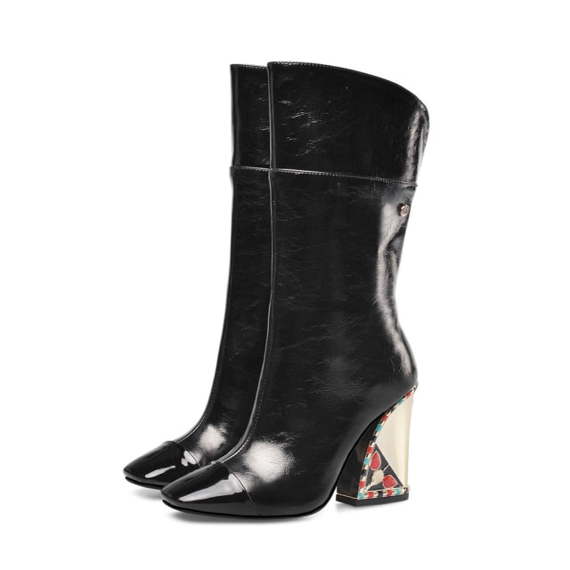 Printed Block Heel Boots- Sansa Costa