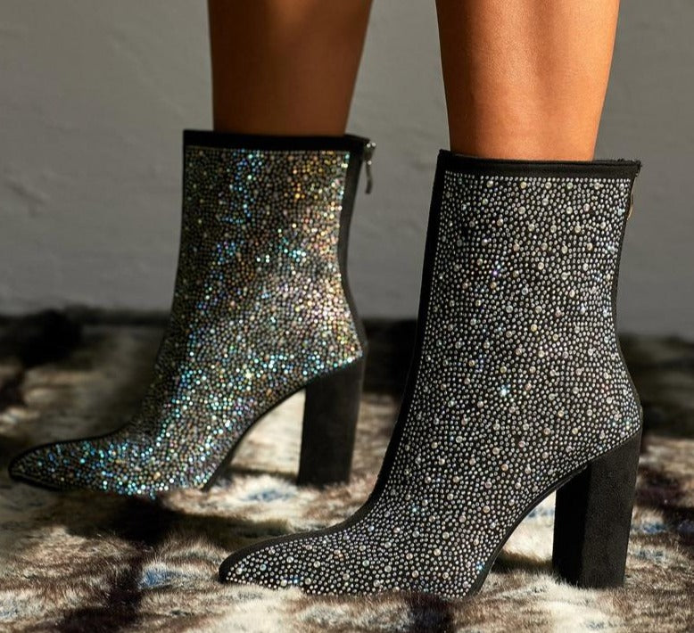  Bedazzled Zip Up Ankle Boots- Sansa Costa