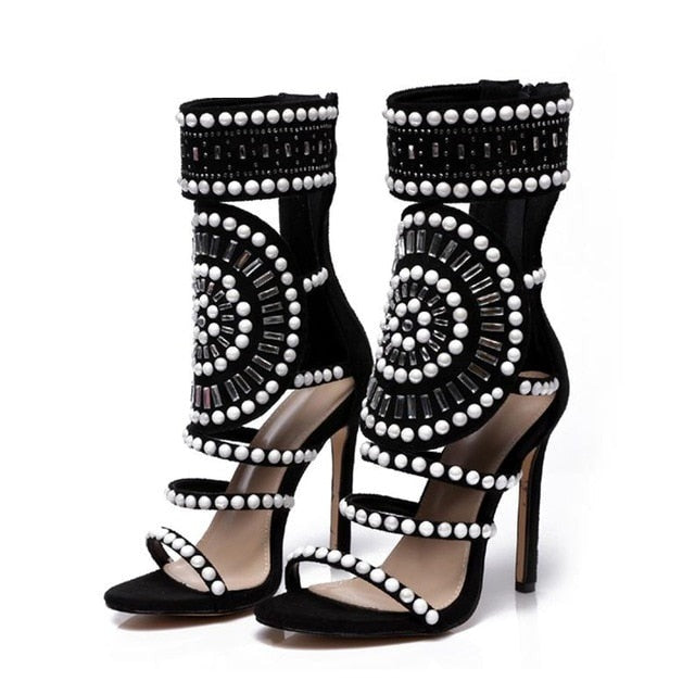 Open Toe Rhinestone Design High Heel Sandals- Sansa Costa