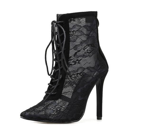 Black Stiletto See Through Ankle Boots - Sansa Costa
