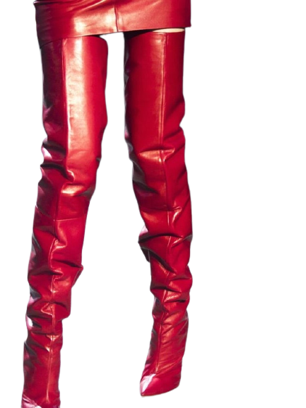  Red Leather With Zip Up Thigh High Boots- Sansa Costa