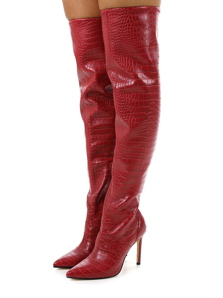 Red  Thigh High Boots- Sansa Costa