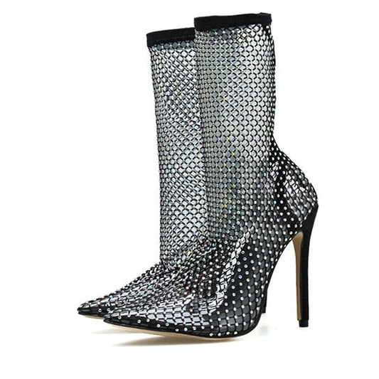 Crystal Rhinestone Mesh Boots- Sansa Costa