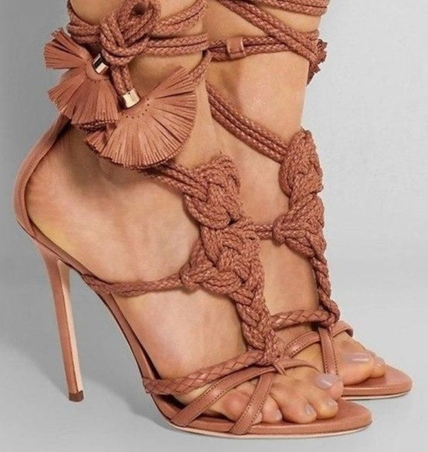 Rope Knot Lace-up  Sandals- Sansa Costa