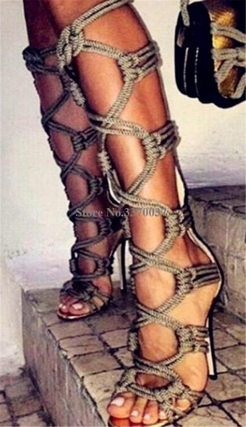 Fashion Open Toe Rope Boots- Sansa Costa