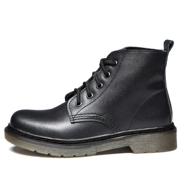 Leather Round Toe Martin Boots - Sansa Costa