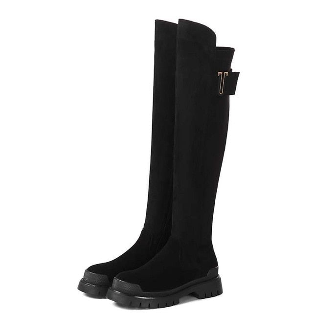 Over The Knee Side Zip Up Boots - Sansa Costa