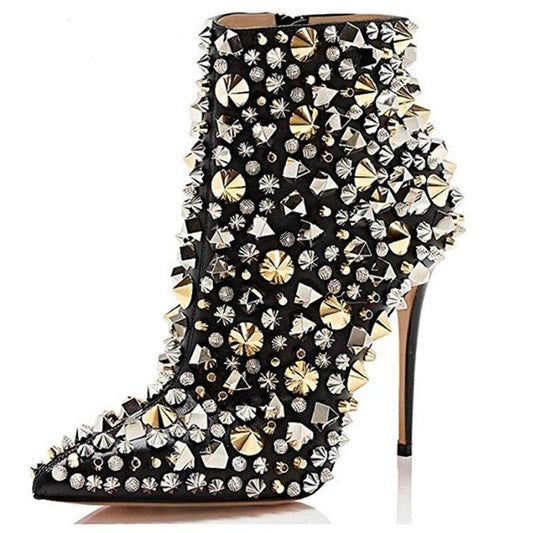  Rivets And Rhinestones Side Zip Ankle Boots - Sansa Costa