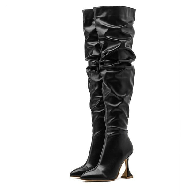  Leather Knee High Slouch Boots- Sansa Costa