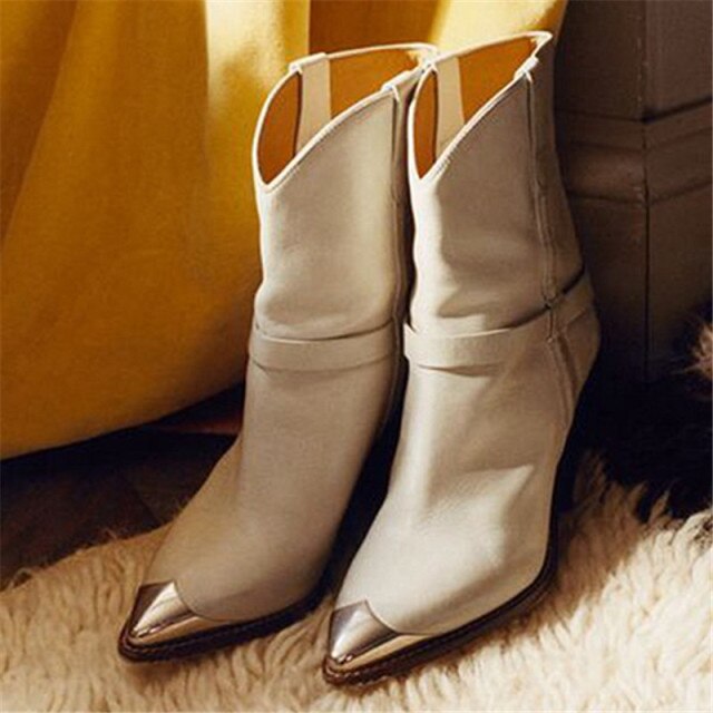 Cone Heel Cowboy Ankle Boots- Sansa Costa