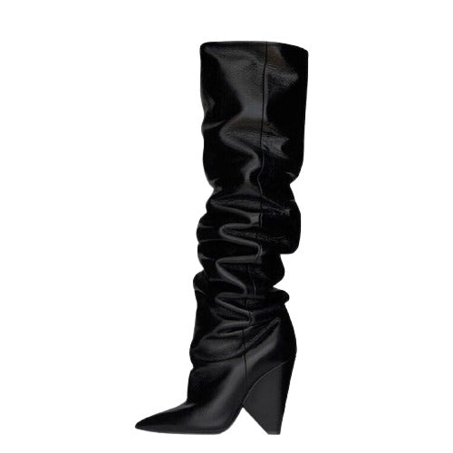 Knee High Slouch Cone Heel Boots - Sansa Costa