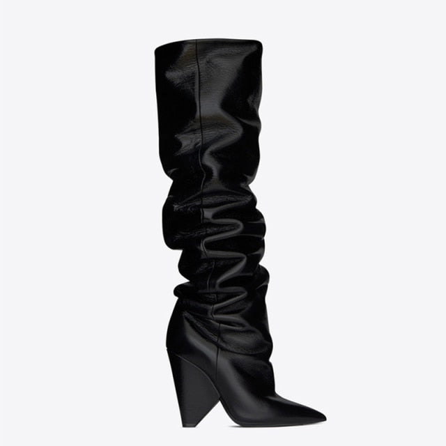 Knee High Slouch Cone Heel Boots- Sansa Costa