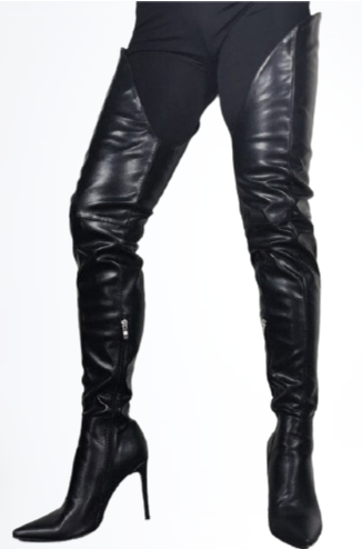  Black Leather Pant Leg Thigh High Boots - Sansa Costa