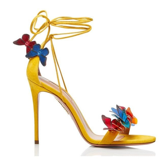 Women's Sexy Yellow High Heeled Sandals With Elegant Square Toe, Ankle  Strap And Chunky Heel | SHEIN