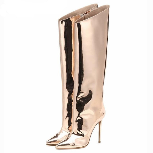  Metallic Knee-High Stiletto Boots - Sansa Costa