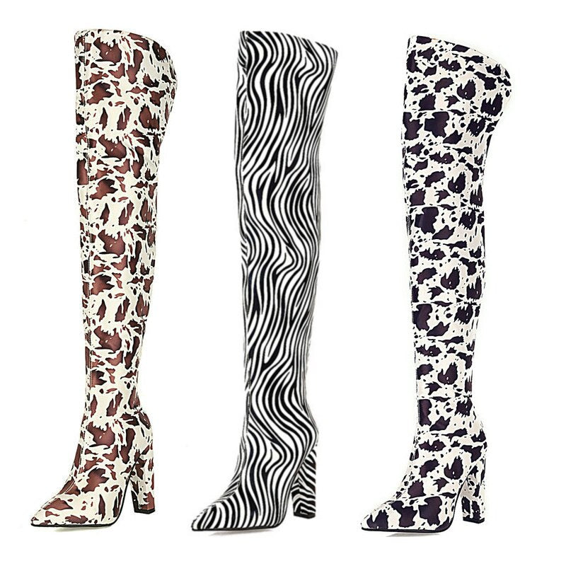 Animal Print Over the Knee Boots - Sansa Costa