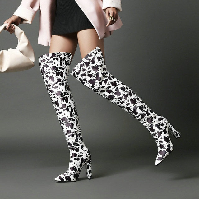 Animal Print Over the Knee Boots - Sansa Costa