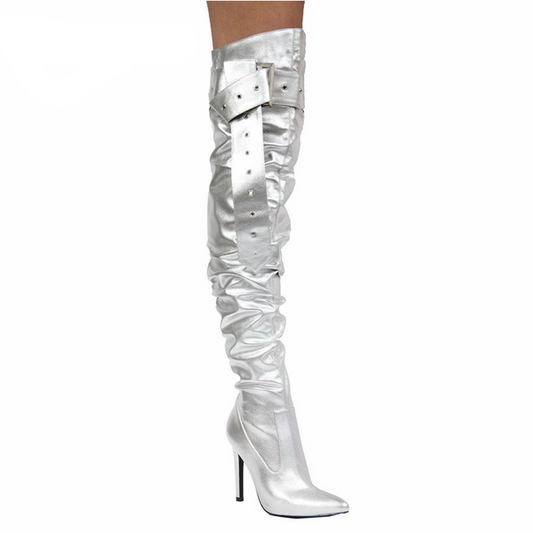 Slouchy Buckle Thigh High Boots- Sansa Costa