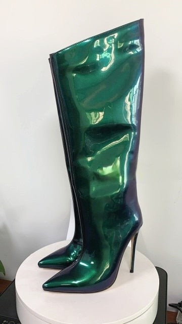 Metallic Knee-High Stiletto Boots- Sansa Costa