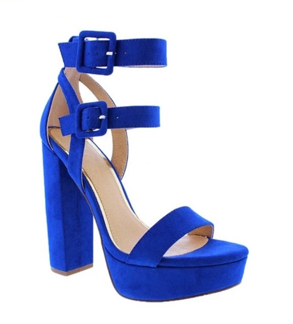 Blue Chunky Heel Sandals- Sansa Costa