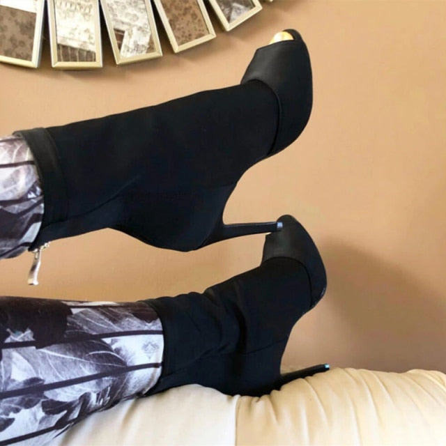  Peep Toe Stiletto Ankle Boots - Sansa Costa