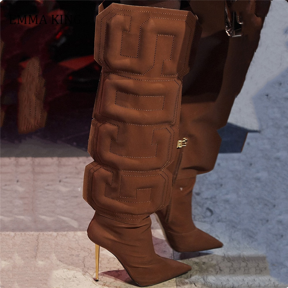  Knee High Side Zip Up Iron Heel Boots- Sansa Costa