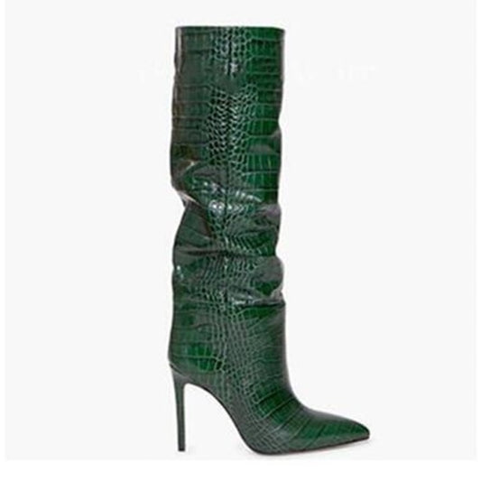  Croc Print Leather Knee High Boots - Sansa Costa