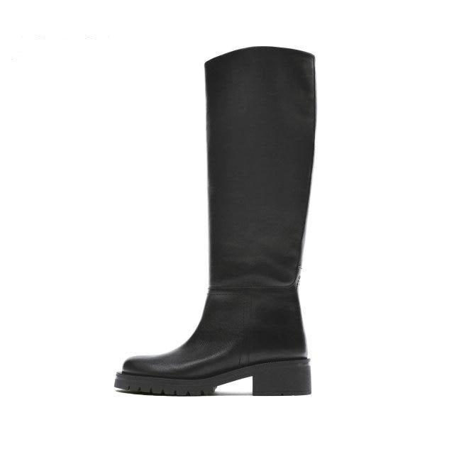 Leather Low Heel Knee-High Boots – Sansa Costa