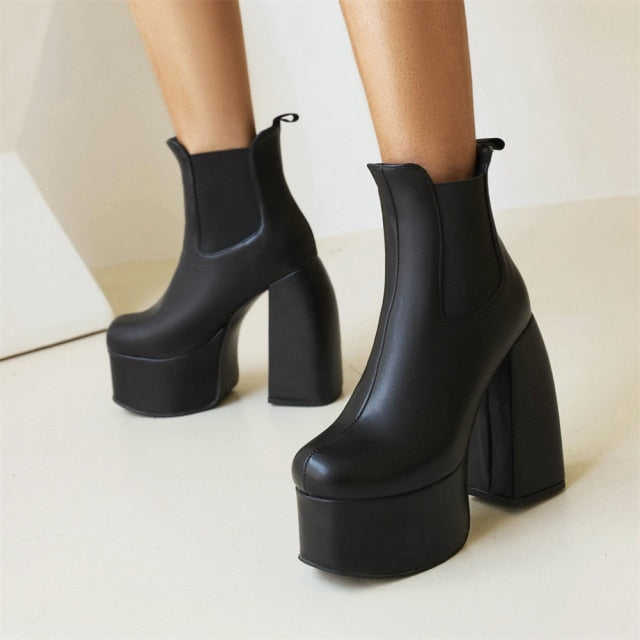 Fashion Thick High Heel Boots- Sansa Costa