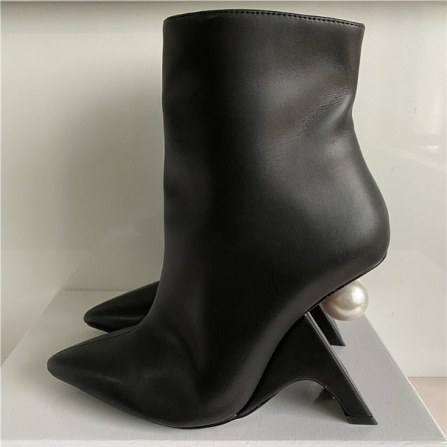 Leather Pearled Pointed Toe Ankle Boots- Santa Costa