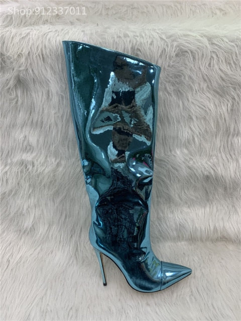 Shiny Metallic Mirror Stiletto Boots - Sansa Costa
