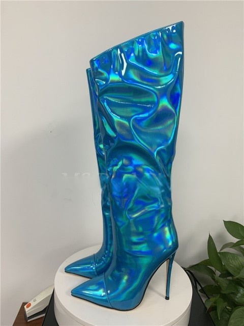Metallic Knee-High Stiletto Boots - Sansa Costa