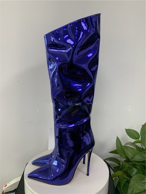 Metallic Knee-High Stiletto Boots - Sansa Costa