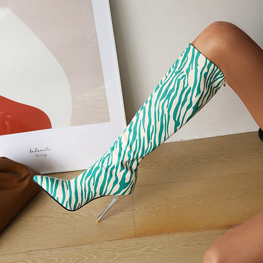 Zebra Pattern Stiletto Boots- Sansa Costa