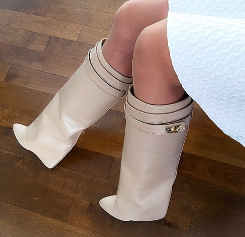  Pant Leg Wedge Knee High Boots - Sansa Costa