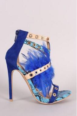 Snakeskin and Feather Adorned Sandals- Sansa Costa