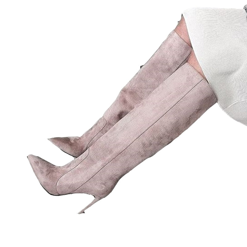  Pink Suede Knee High Boots- Sansa Costa