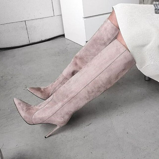  Pink Suede Knee High Boots- Sansa Costa