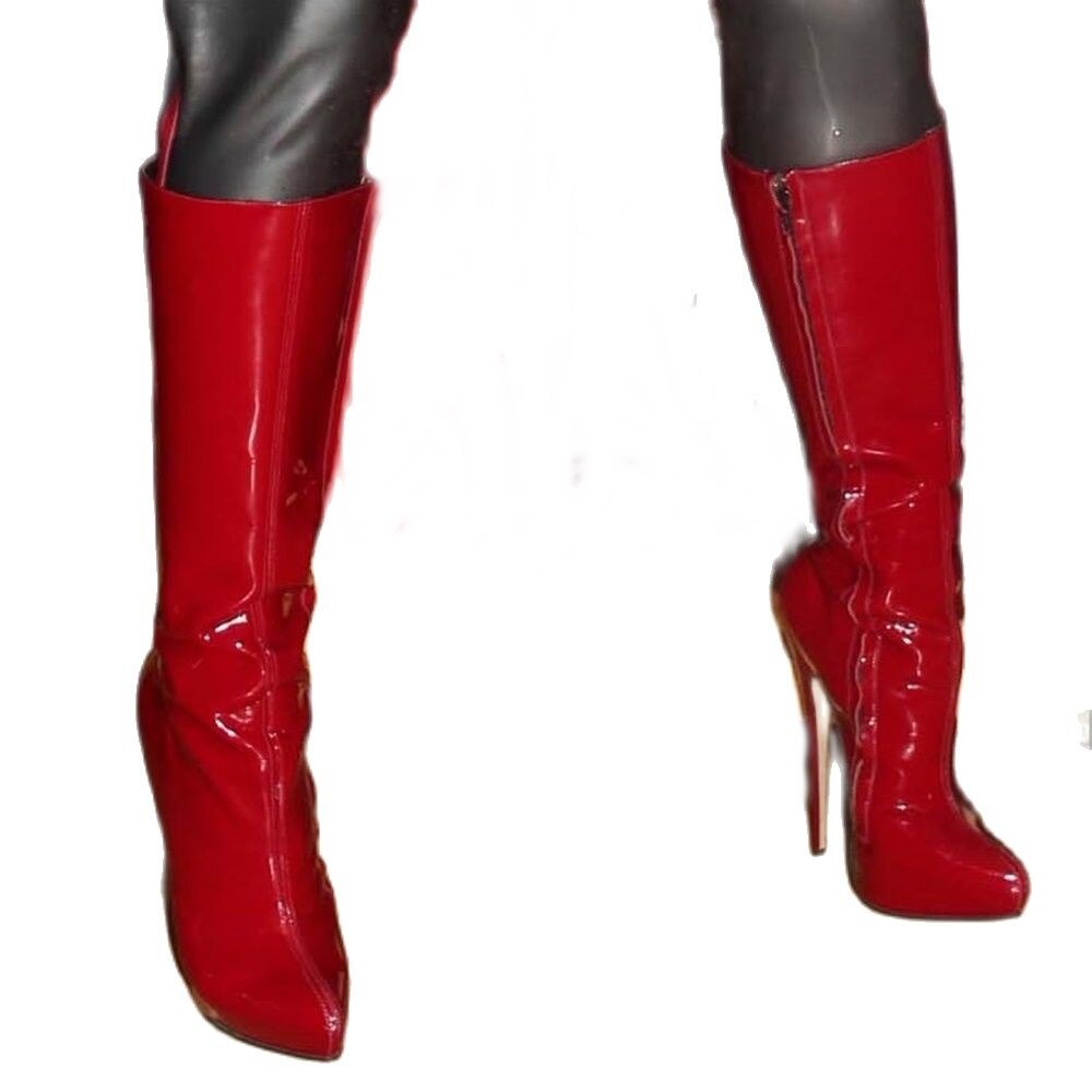 Red Leather Knee High Boots- Sansa Costa