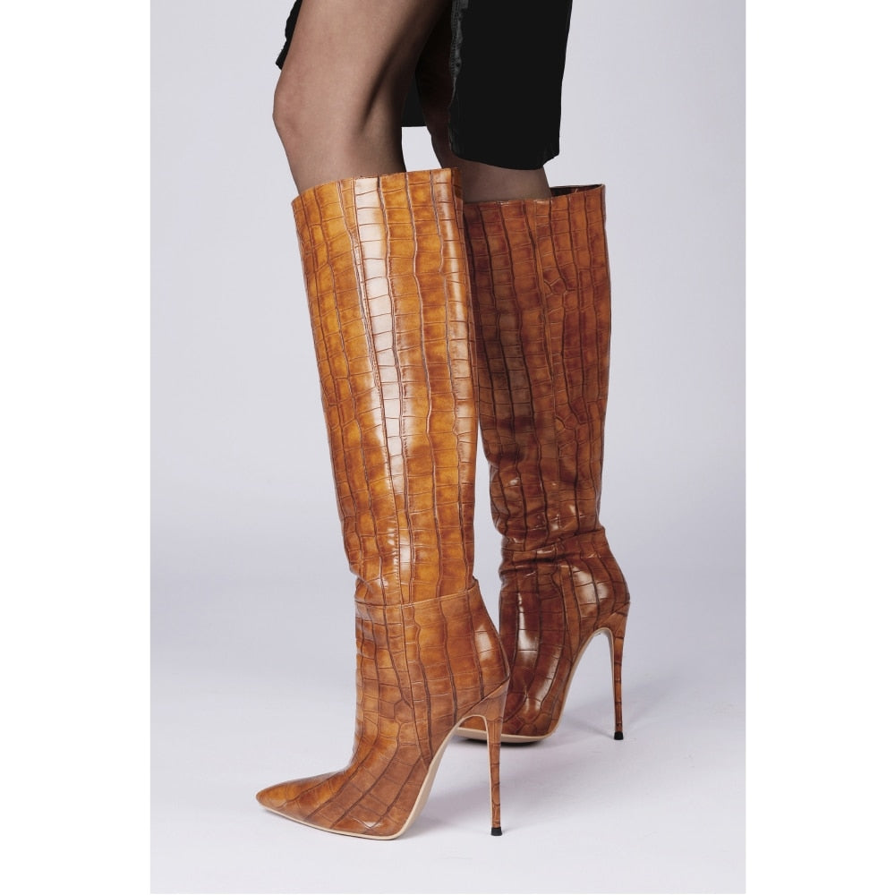  Stone Pattern Knee High Boots - Sansa Costa
