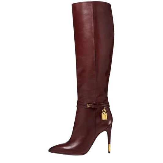  Metal Lock Stiletto Heel Boots - Sansa Costa