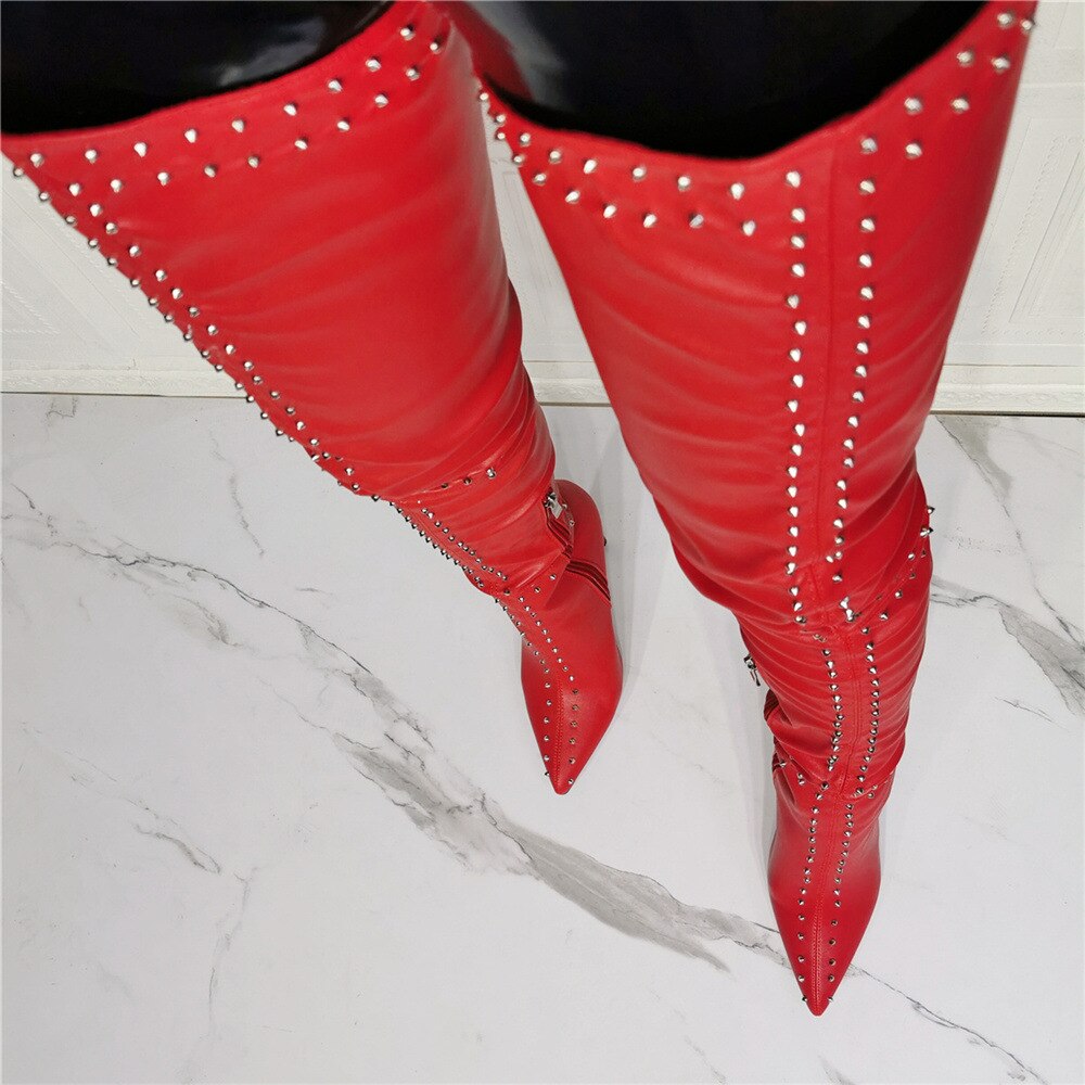 Rivet Studded Long Boots- Sansa Costa